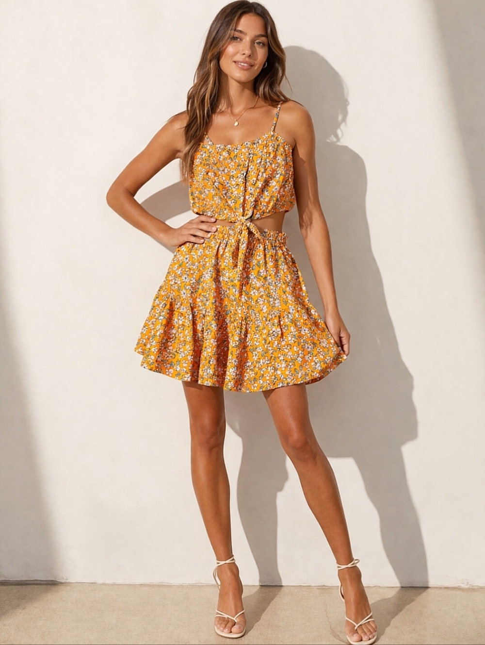 NWOT ILLA ILLA Anthropologie One Piece Cut-Out Sides Skirted Floral Romper Med